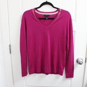 Saks Fifth Avenue SZ Medium Pink Silk Cashmere Blend Long Sleeve V Neck Sweater